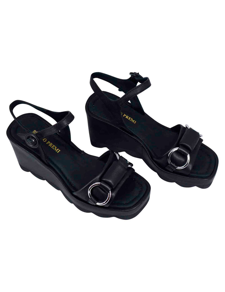 Spatarella Sandali donna in pelle nera con zeppa alta e cinturino alla caviglia I Più Venduti