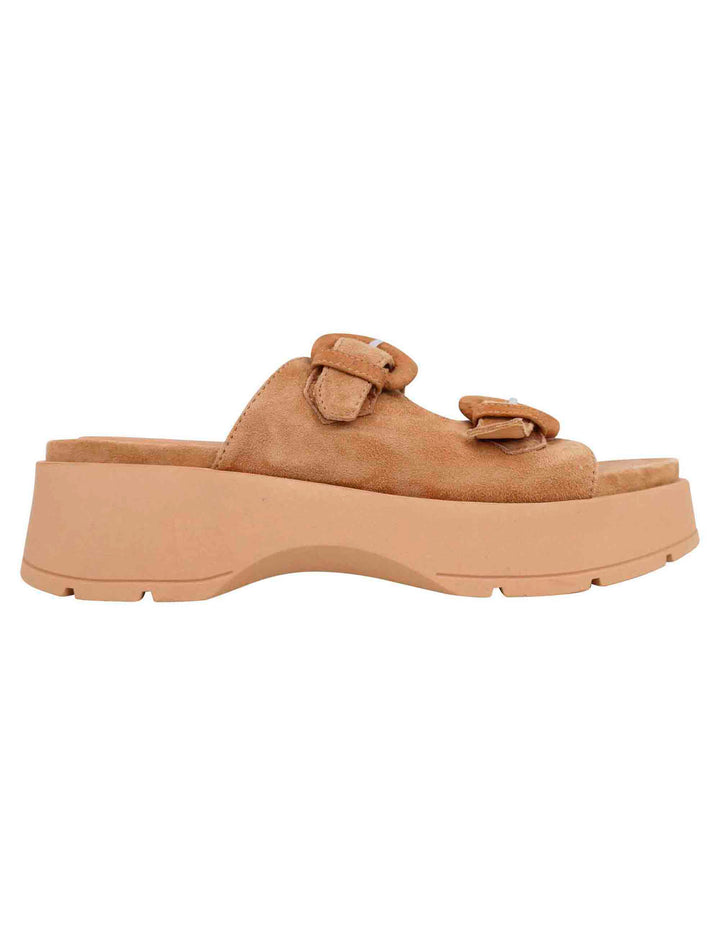 Spatarella Sandali donna in camoscio beige con suola in gomma alta e fibbie Vendite Flash