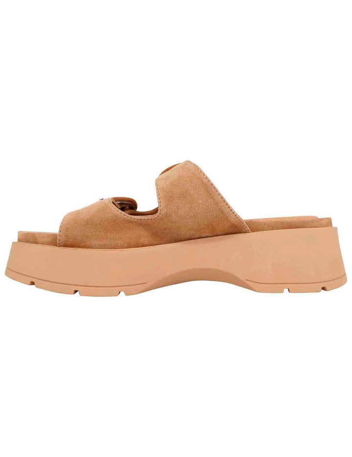 Spatarella Sandali donna in camoscio beige con suola in gomma alta e fibbie Vendite Flash