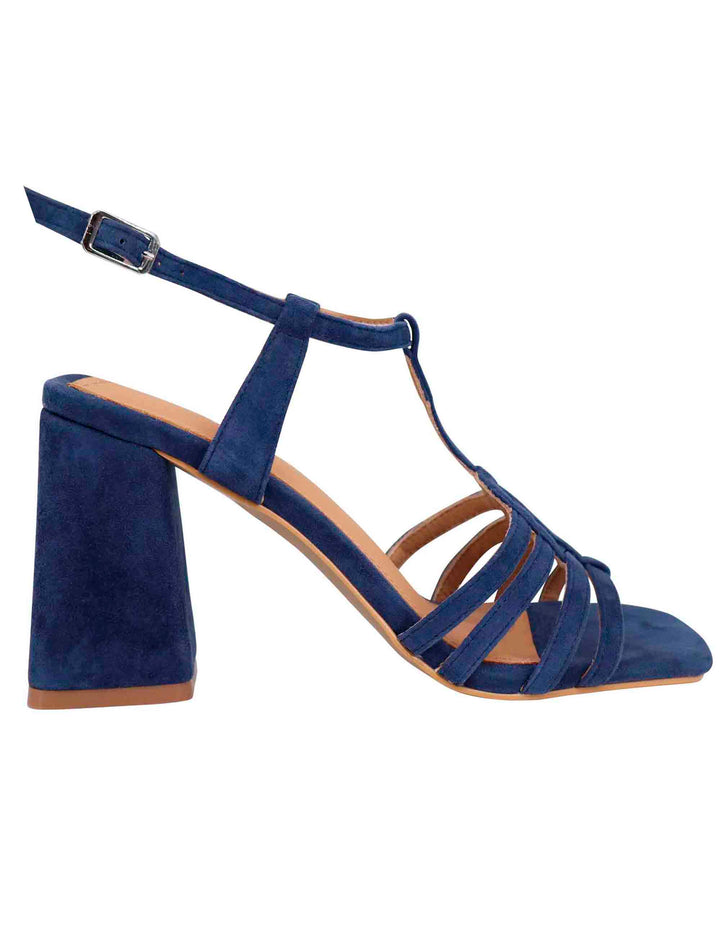 Spatarella Sandali donna in camoscio blu con tacco alto e punta quadra Negozio