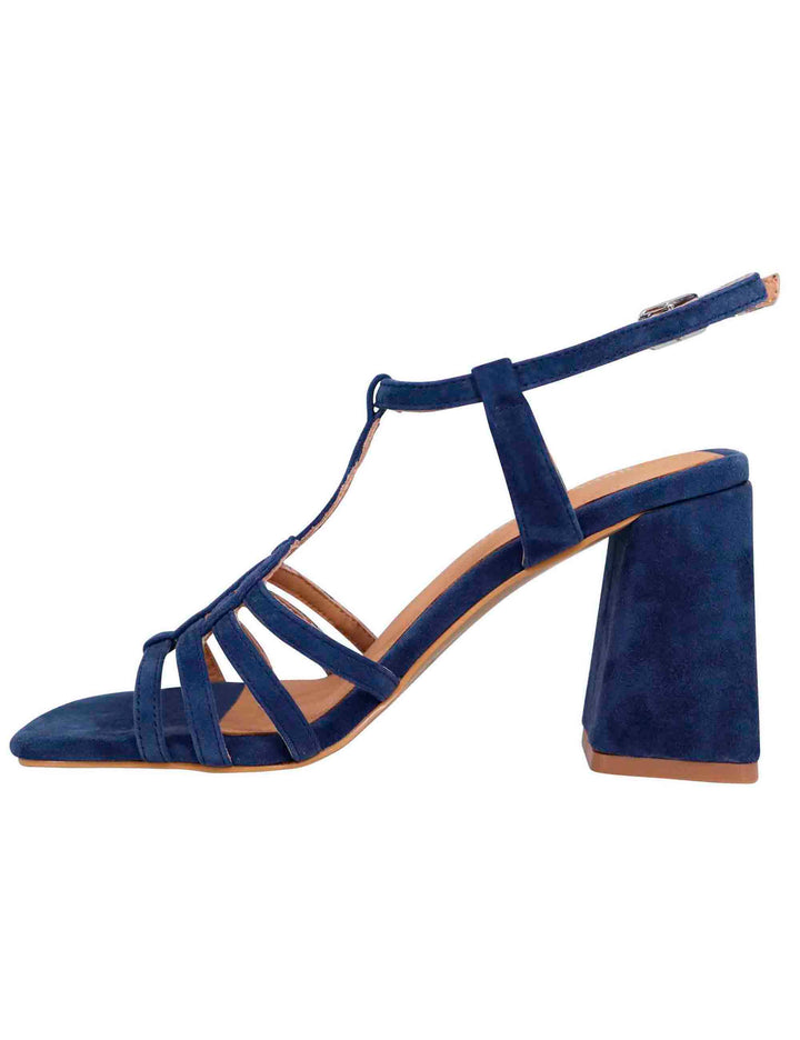Spatarella Sandali donna in camoscio blu con tacco alto e punta quadra Negozio