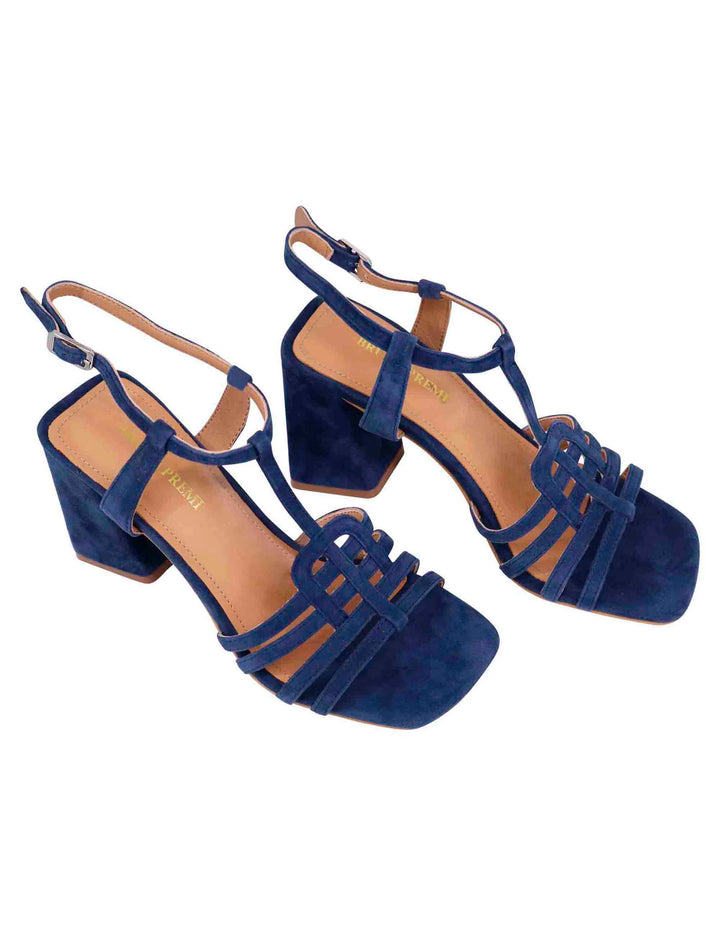 Spatarella Sandali donna in camoscio blu con tacco alto e punta quadra Negozio