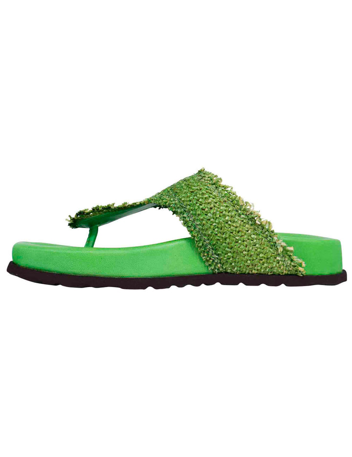 Spatarella Sandali infradito donna in rafia e pelle verde con fussbett alto Moda