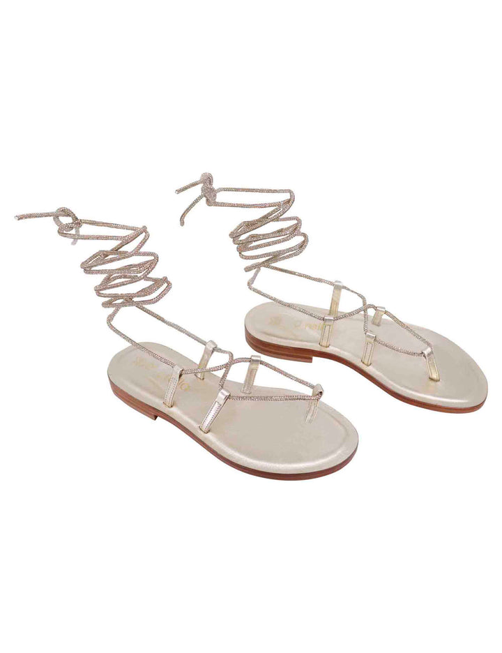 Spatarella Sandali flat infradito donna in strass platino con lacci alla schiava 2025