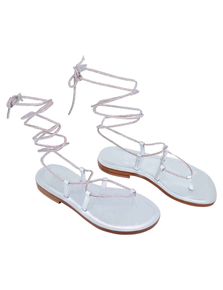Spatarella Sandali flat infradito donna in strass argento con lacci alla schiava Italy