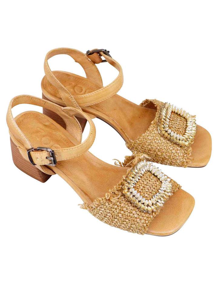 Spatarella Sandali donna in rafia naturale con strass e cinturino alla caviglia Italia