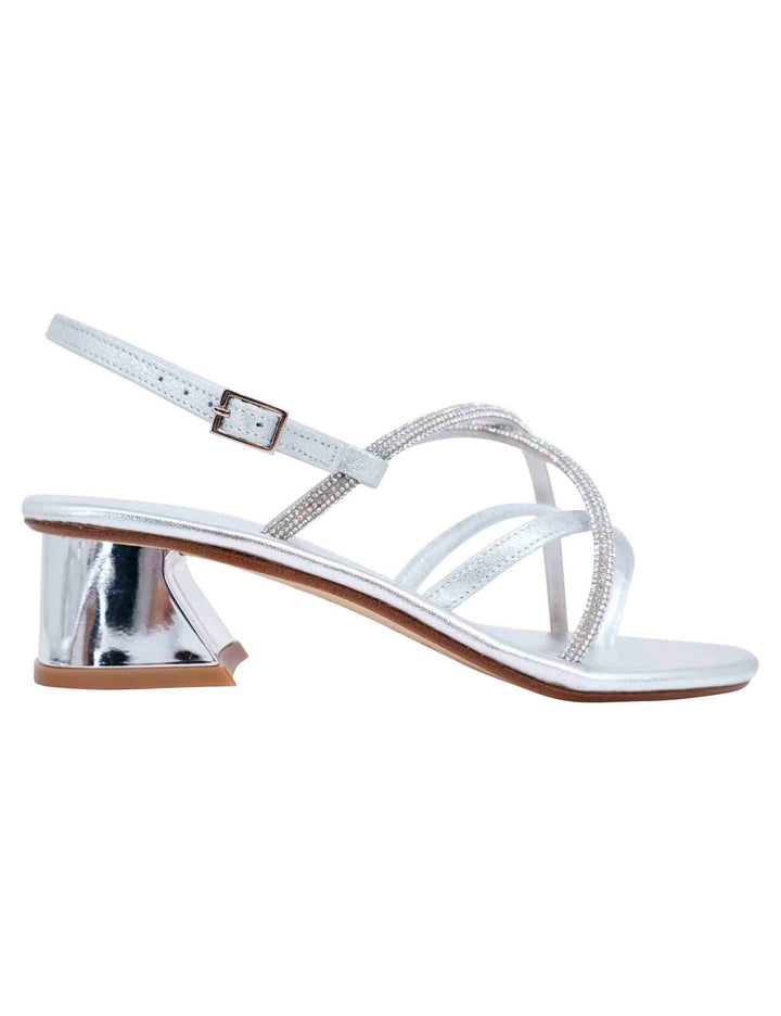 Spatarella Sandali slingback donna in strass argento con tacco gioiello 2025
