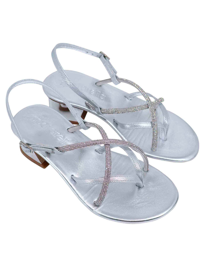 Spatarella Sandali slingback donna in strass argento con tacco gioiello 2025