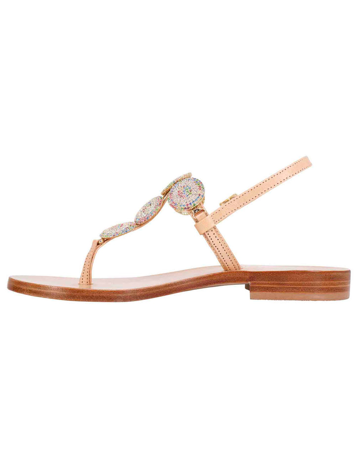 Spatarella Sandali flat slingback donna in pelle naturale con gioiello e suola in cuoio In Linea