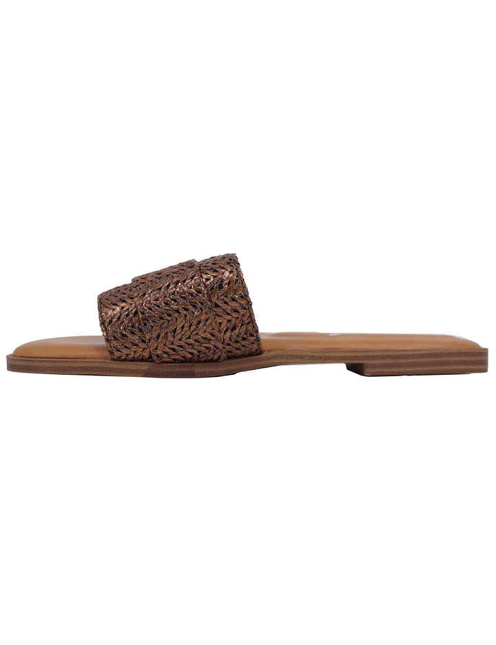 Spatarella Sandali flat donna in tessuto bronzo con fibbia in strass Nuovo
