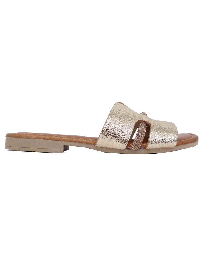 Spatarella Sandali flat donna in pelle laminata platino con stass Qualità