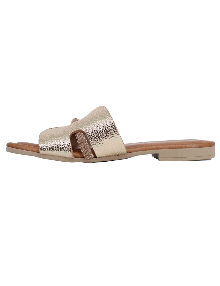 Spatarella Sandali flat donna in pelle laminata platino con stass Qualità