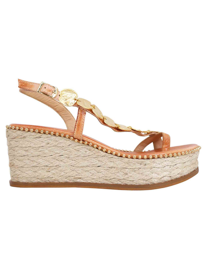 Spatarella Sandali infradito donna in pelle naturale con accessori oro e zeppa in corda Soddisfazione Garantita