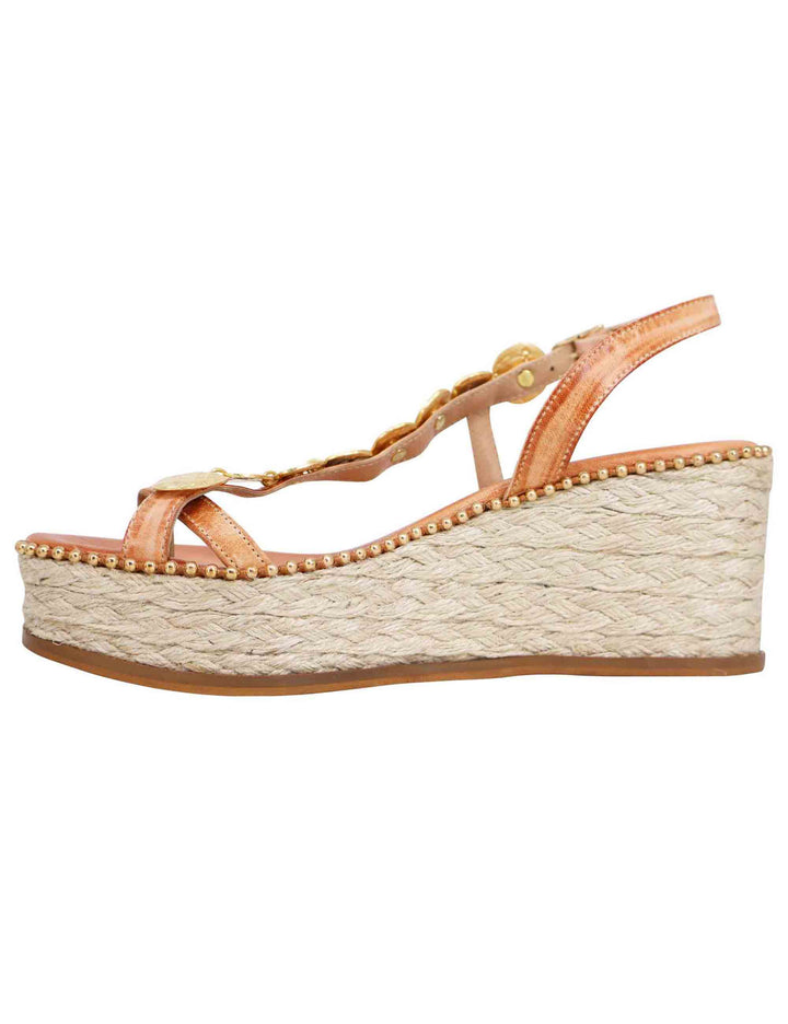 Spatarella Sandali infradito donna in pelle naturale con accessori oro e zeppa in corda Soddisfazione Garantita