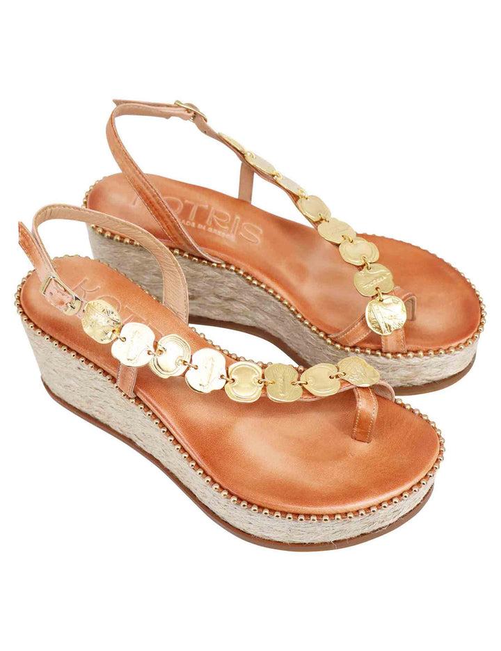 Spatarella Sandali infradito donna in pelle naturale con accessori oro e zeppa in corda Soddisfazione Garantita