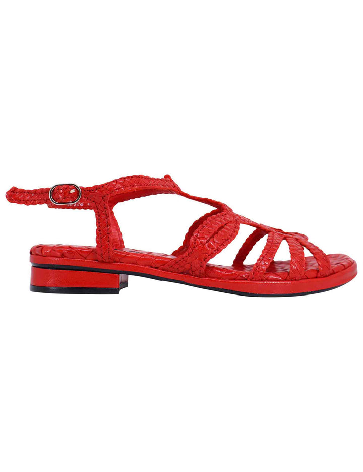 Spatarella Sandali slingback donna in pelle intrecciata rossa con tacco basso Vendita Economica