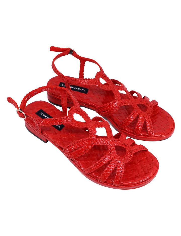Spatarella Sandali slingback donna in pelle intrecciata rossa con tacco basso Vendita Economica