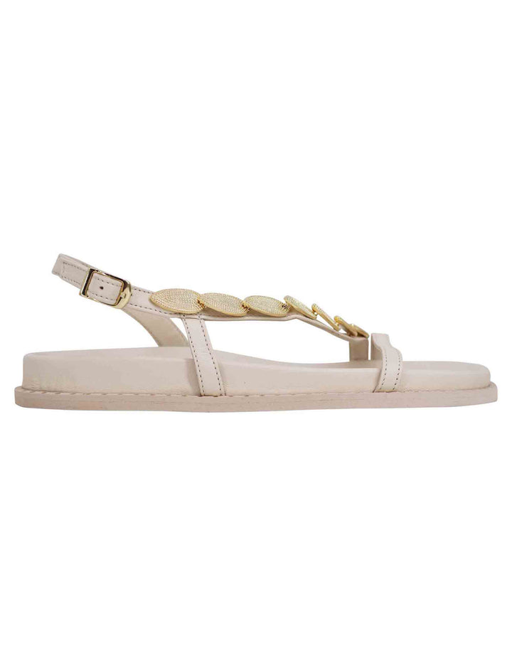 Spatarella Sandali infradito donna slingback in pelle off white con foglie d'oro Saldi Di Fabbrica