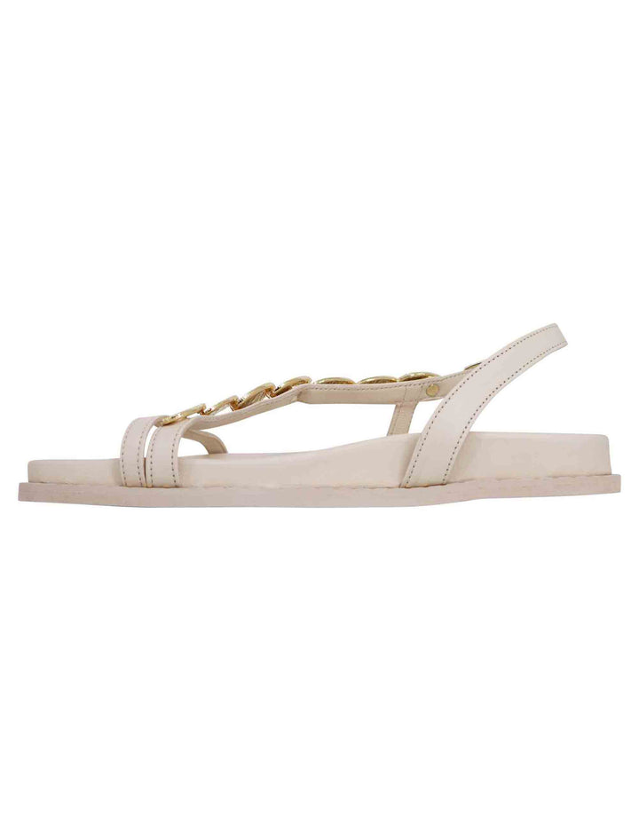 Spatarella Sandali infradito donna slingback in pelle off white con foglie d'oro Saldi Di Fabbrica