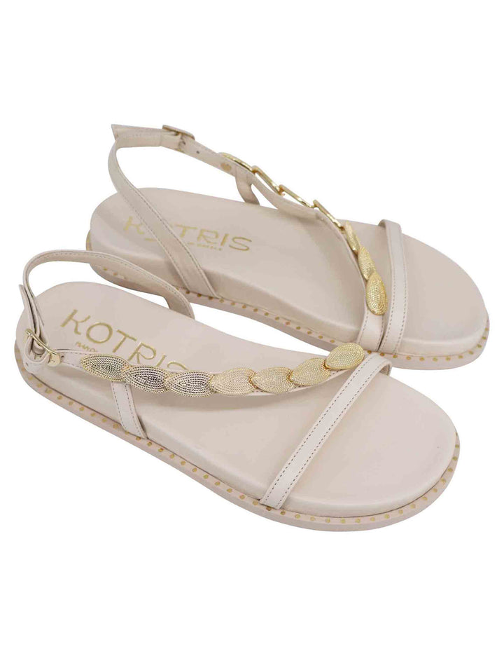 Spatarella Sandali infradito donna slingback in pelle off white con foglie d'oro Saldi Di Fabbrica