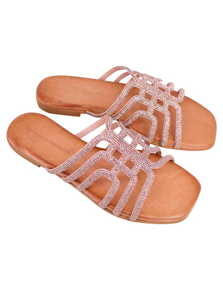 Spatarella Sandali flat donna in strass rosa con sottopiede morbido Vendite Flash