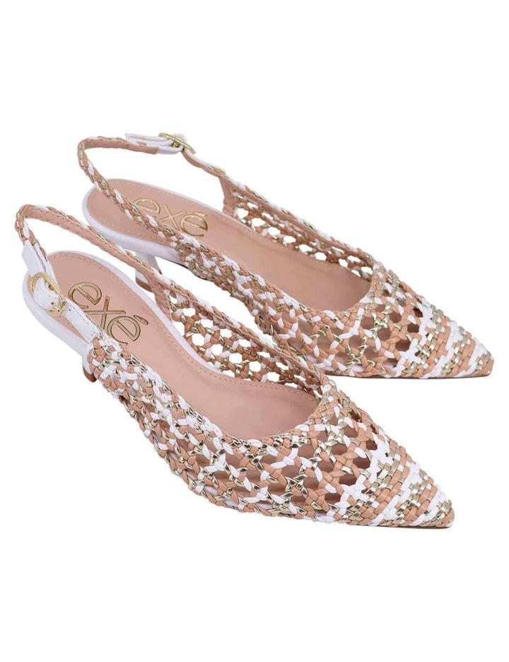 Spatarella Decollete slingback donna in eco pelle laminata bronzo multicolore con tacco bianco Offerta speciale della fabbrica