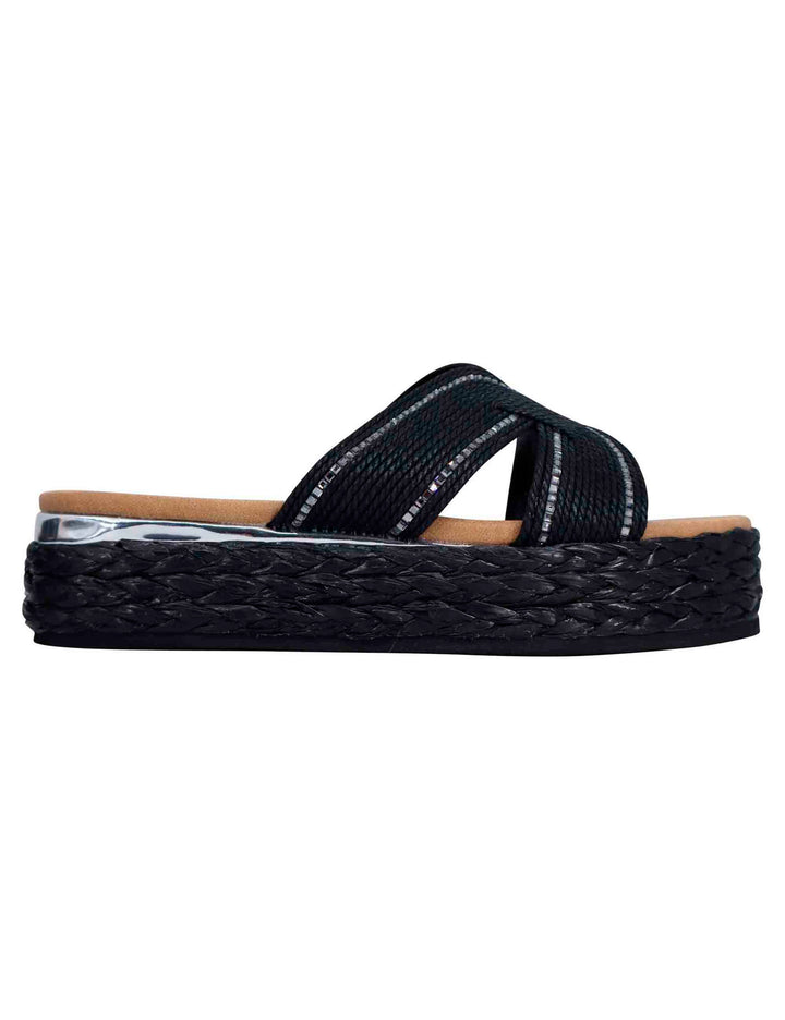 Spatarella Sandali donna in corda nera con rifiniture in argento Moda