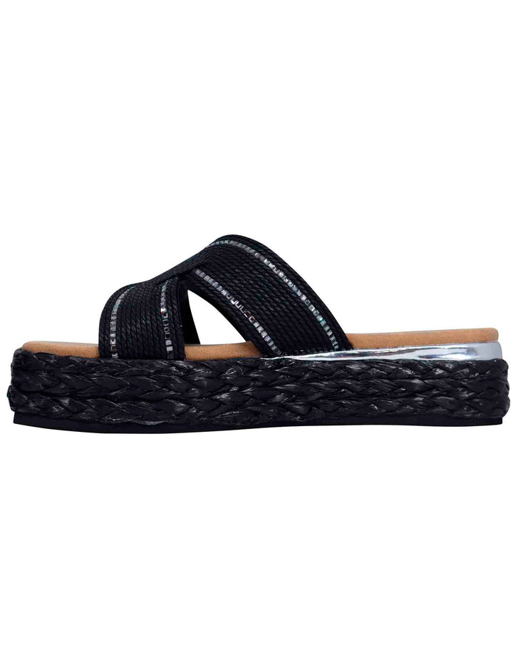 Spatarella Sandali donna in corda nera con rifiniture in argento Moda