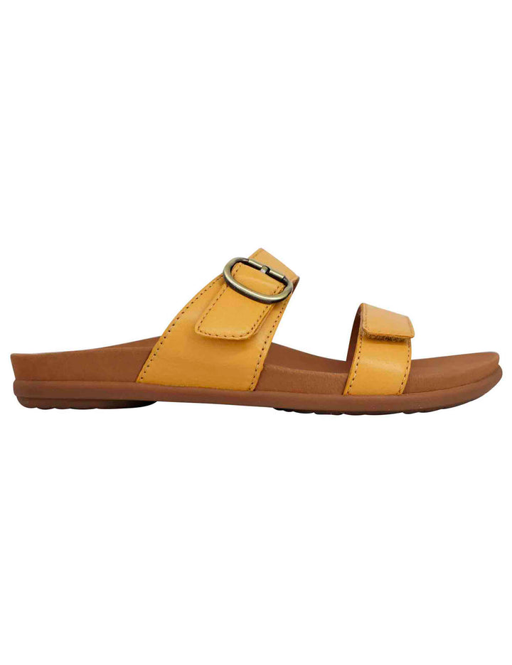 Spatarella Sandali bassi donna in pelle gialla con fibbia laterale In Linea