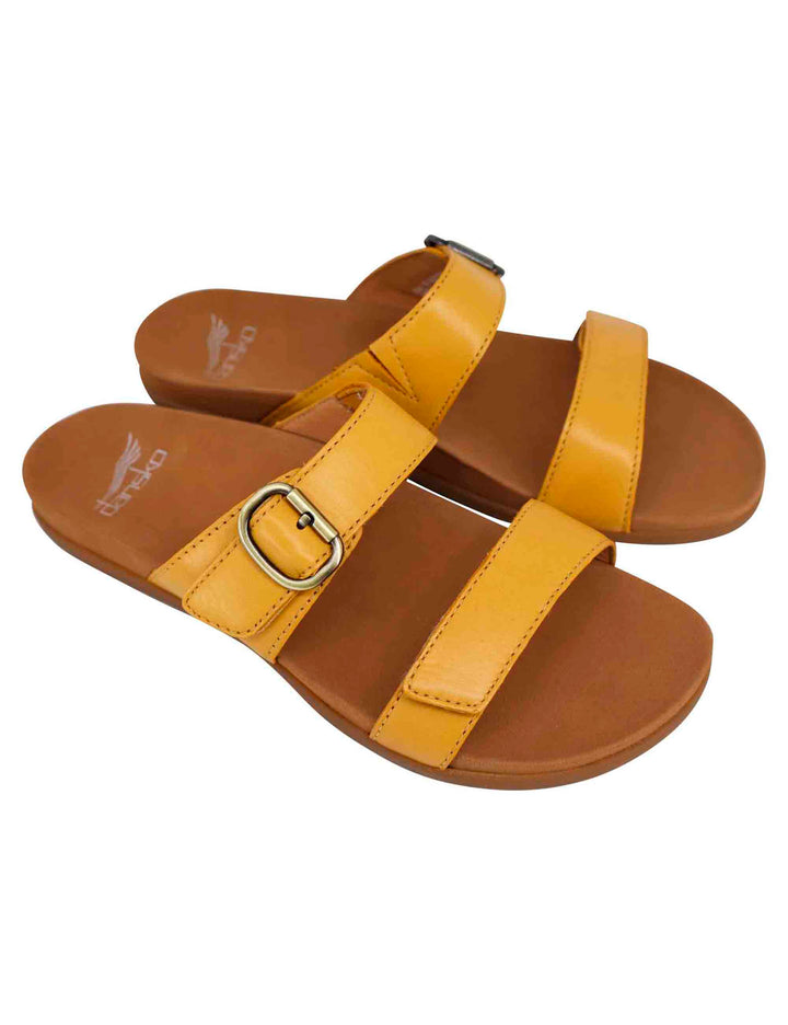 Spatarella Sandali bassi donna in pelle gialla con fibbia laterale In Linea