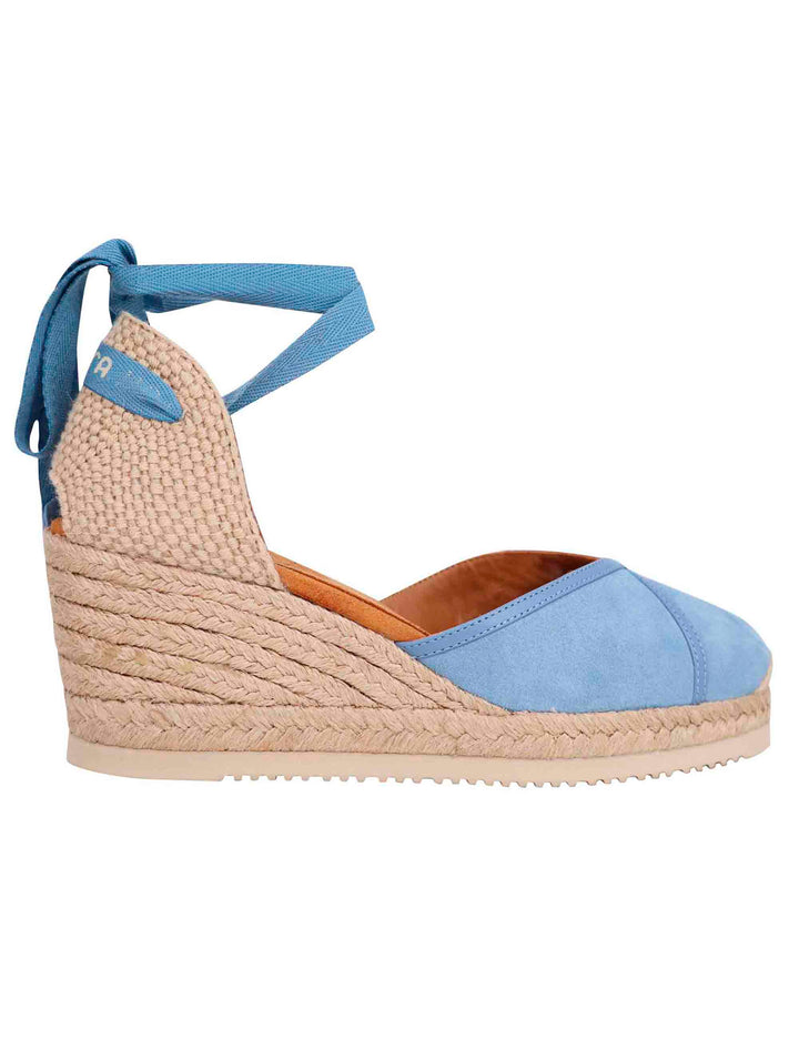 Spatarella Sandali espadrillas donna in camoscio celeste con zeppa in corda Nuovo