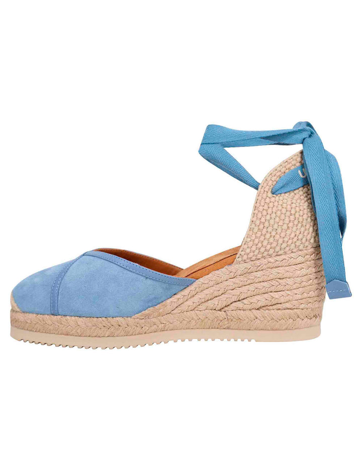 Spatarella Sandali espadrillas donna in camoscio celeste con zeppa in corda Nuovo