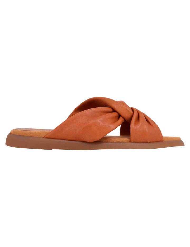 Spatarella Sandali flat donna in pelle cuoio con sottopiede morbido Qualità