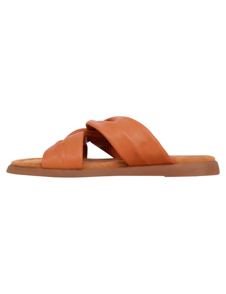 Spatarella Sandali flat donna in pelle cuoio con sottopiede morbido Qualità