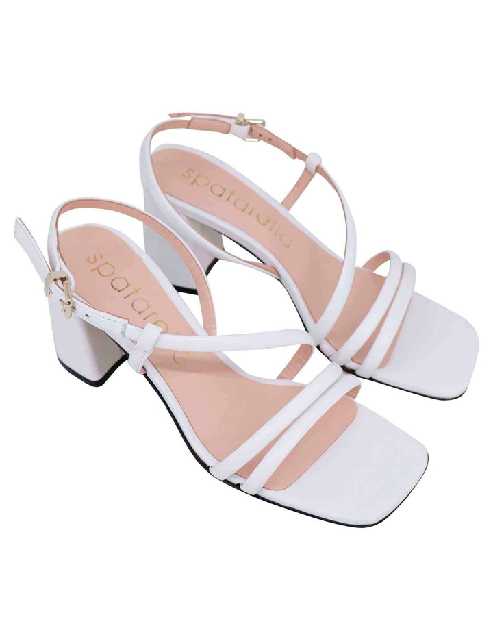 Spatarella Sandali slingback donna in pelle bianca con tacco grosso e punta quadra Vendita