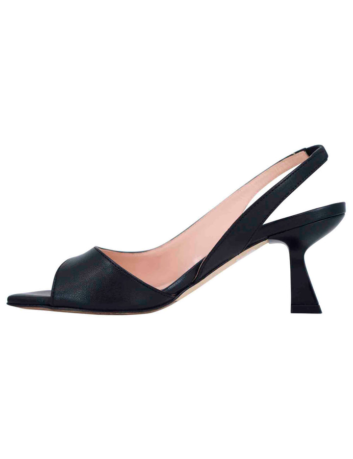 Spatarella Sandali slingback donna in pelle nera con punta quadra Promozione