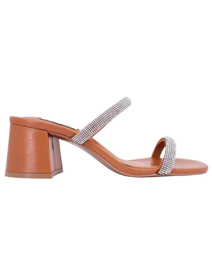 Spatarella Sandali donna in pelle cuoio con fascette in strass e punta tonda Heather Soddisfazione Garantita