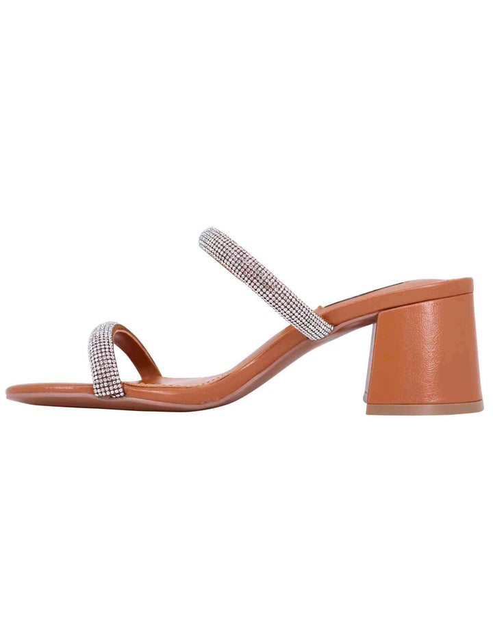 Spatarella Sandali donna in pelle cuoio con fascette in strass e punta tonda Heather Soddisfazione Garantita