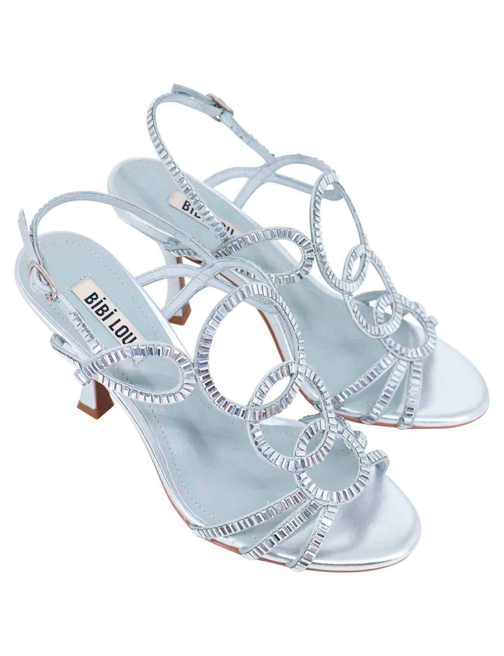 Spatarella Sandali slingback gioiello donna in strass argento con tacco alto Iris Negozi Online