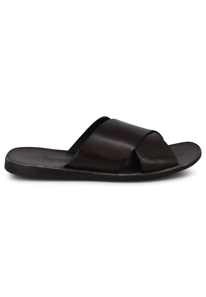 Spatarella Sandali uomo in pelle marrone con doppio incrocio Promozione Limitata
