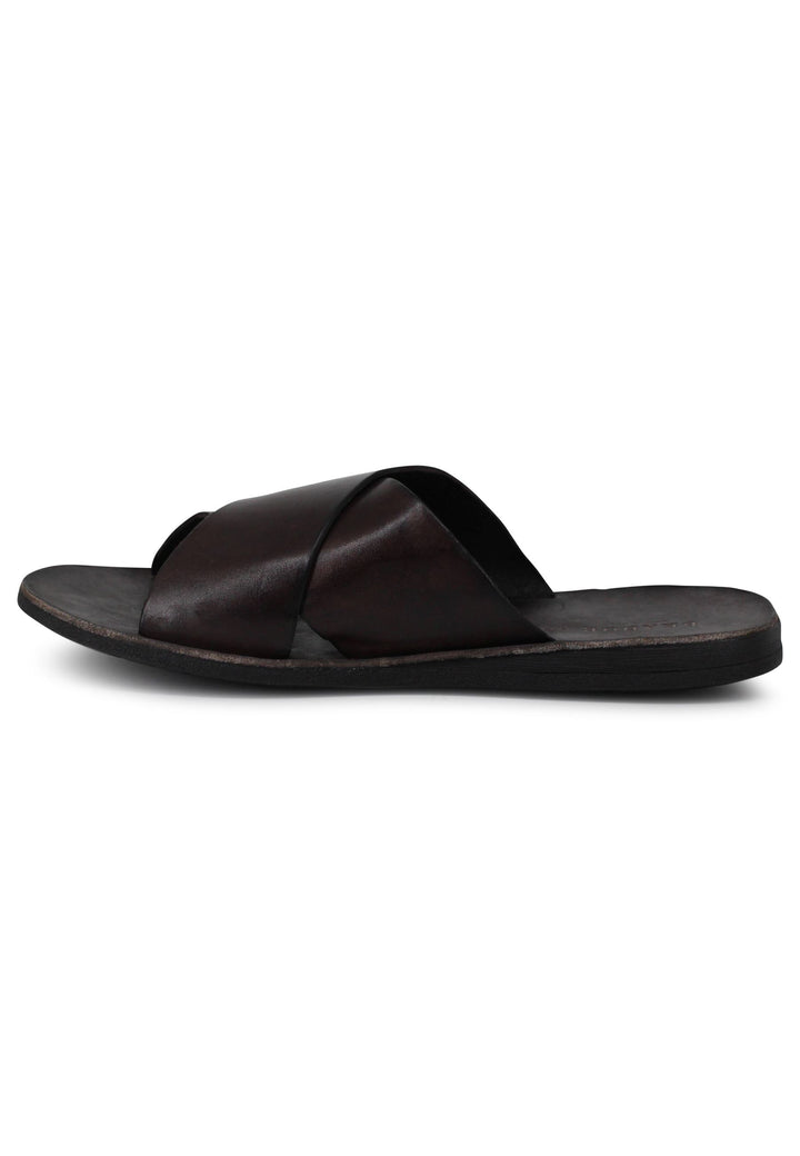 Spatarella Sandali uomo in pelle marrone con doppio incrocio Promozione Limitata