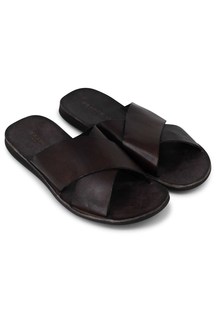 Spatarella Sandali uomo in pelle marrone con doppio incrocio Promozione Limitata