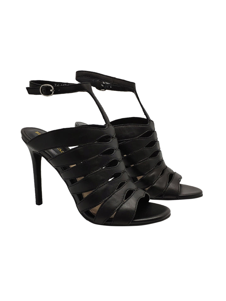 Spatarella Calazature Donna Sandali in Pelle Nera con Cinturino alla Caviglia e Tacco Alto Fino Al -60%