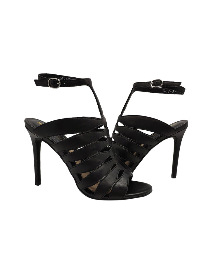 Spatarella Calazature Donna Sandali in Pelle Nera con Cinturino alla Caviglia e Tacco Alto Fino Al -60%