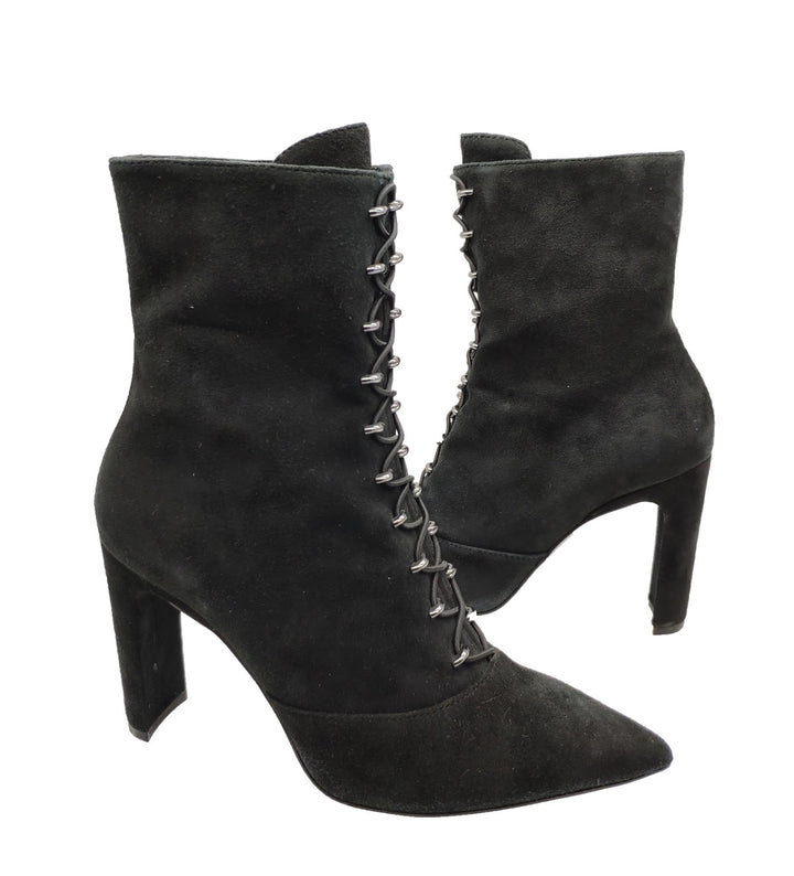 Spatarella Calzature Donna Stivaletti In Pelle Scamosciata Nera Con Dettagli In Oro e Tacco Alto Shopping Online