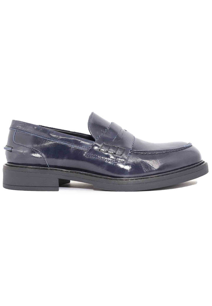 Spatarella Mocassini donna in pelle lucida blu con suola in gomma Sconto