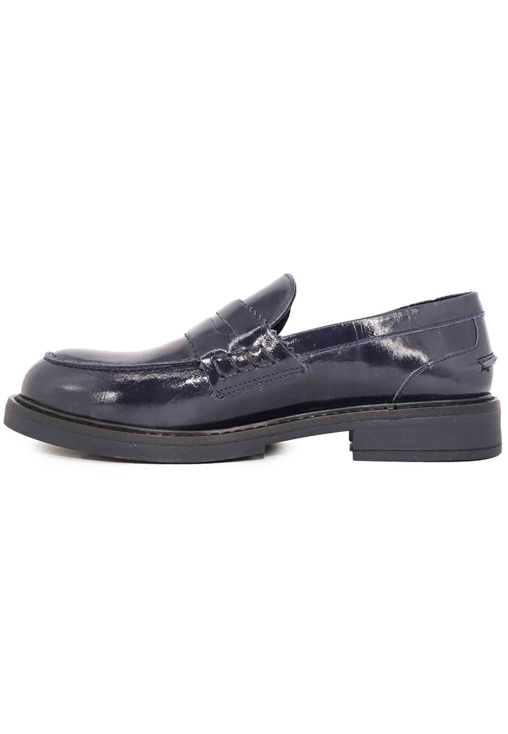 Spatarella Mocassini donna in pelle lucida blu con suola in gomma Sconto