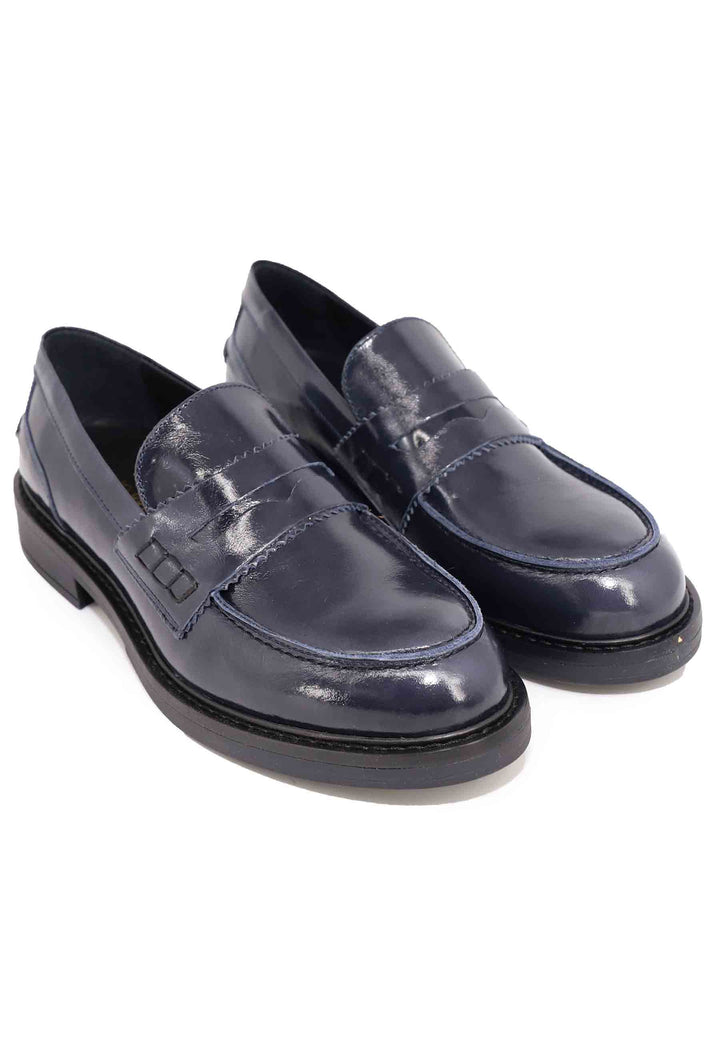 Spatarella Mocassini donna in pelle lucida blu con suola in gomma Sconto