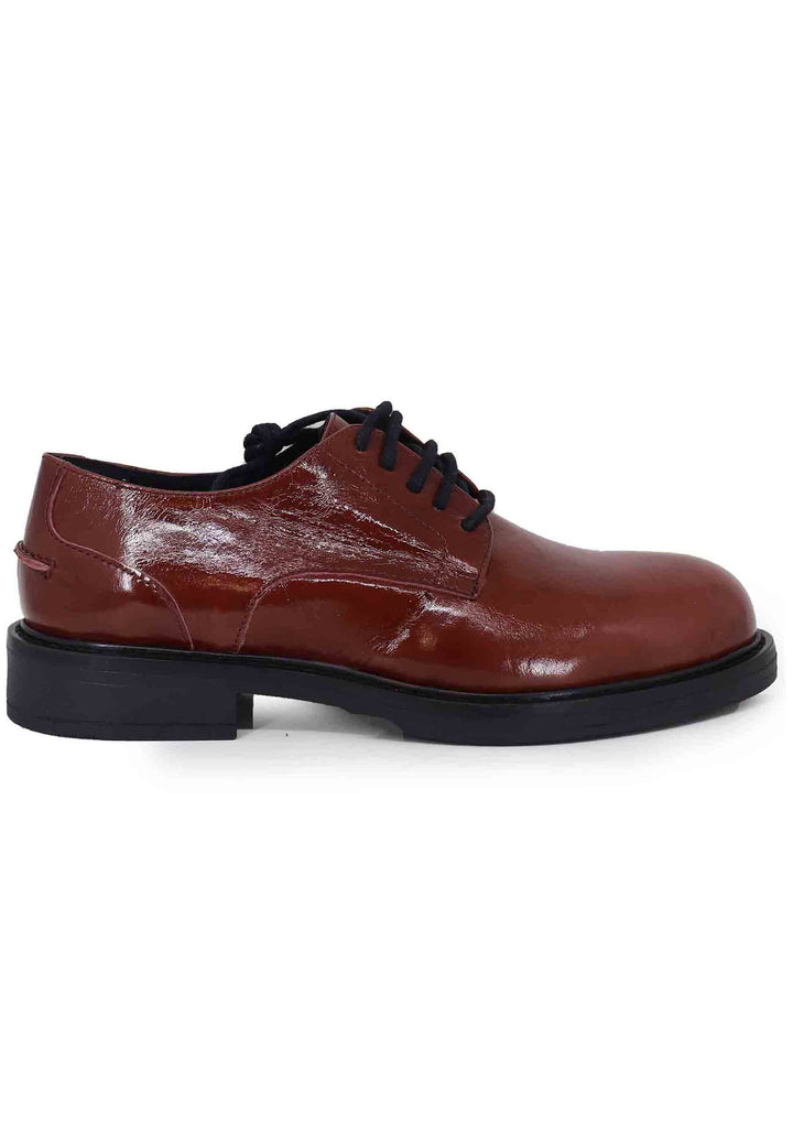 Spatarella Stringate donna in pelle naplack bordeaux con suola in gomma e tacco basso Vendita Economica