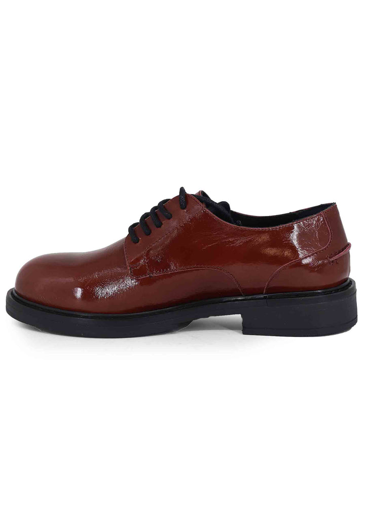 Spatarella Stringate donna in pelle naplack bordeaux con suola in gomma e tacco basso Vendita Economica